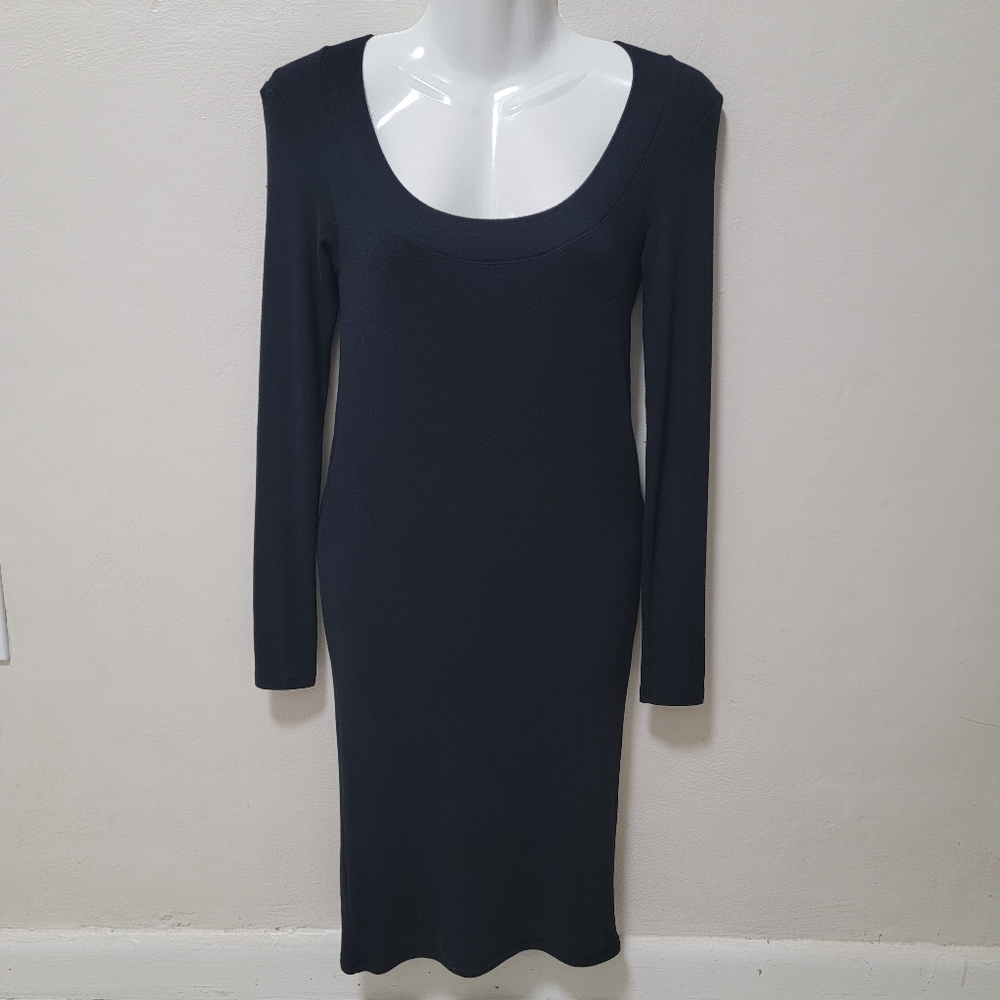 ATM Anthony Thomas Melillo Dress Black Ribbed Knit Bodycon Stretchy Sweater S